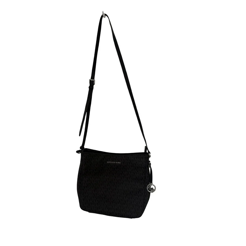 MICHAEL KORS JET SET TRAVEL LARGE MESSENGER CROSSBODY BAG MK SIGNATURE BLACK